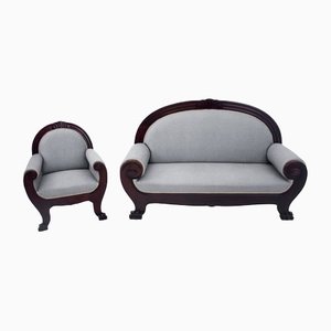 Antique Grey Living Room Sofa and Armchair, Set of 2
