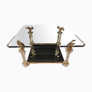 Mesa de centro neoclásica de vidrio con águilas de bronce dorado