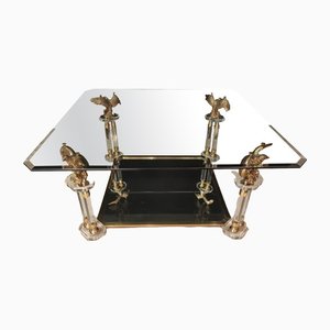 Neoclassical Coffee Table in Glass with Gilded Bronze Eagles