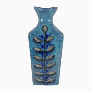 Italienische Vase in Blau mit Blattdekoration von Bitossi, 1960er