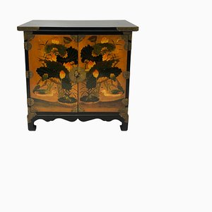 Small Chinoiserie Bedside Cabinet in Black, 1970s