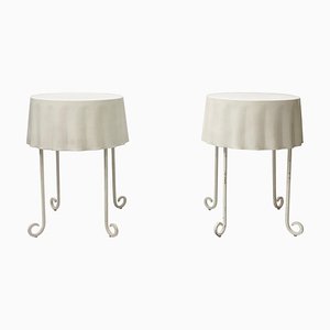 French Wrought Iron Side Tables in the Style of Jean Royère, 1950s, Set of 2