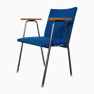 Mid-Century Bauhaus Blue Chair in Wood with Steel Tube