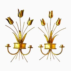 French Riviera Wall Lighting in Gilt Gold, 1950s