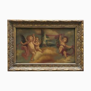 Pintura italiana de querubines de Rubens, 2006, óleo sobre cobre, enmarcado