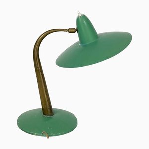 Lampada da tavolo Mid-Century moderna in ottone e laccata verde, Italia, anni '50