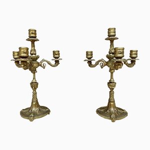 French Louis XVI Style 4-Light Candelabras in Gilt Bronze, Set of 2