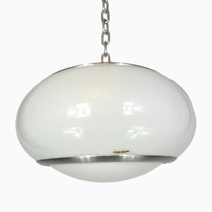 Lampada da soffitto in acrilico bianco e alluminio di Stilux Milano, anni '60