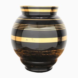 Large Art Deco Vase in Black and Gold
