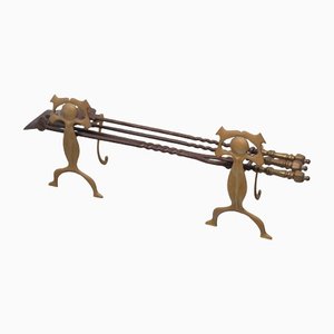 19 Century Dutch Brass Fire Place Tools, Set of 5