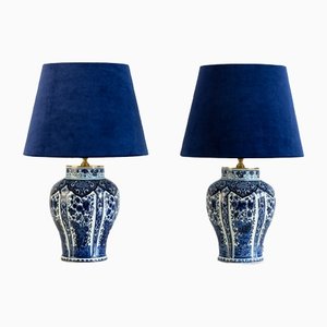 Vintage Handcrafted Lamps in Delft Blue from Boch Frères Keramis, Set of 2