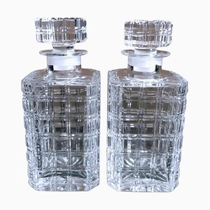 Italian Cut and Polished by Hand Ground Crystal Bottles, Set of 2