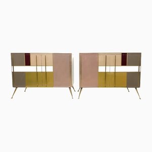 Credenza vintage in vetro colorato e ottone, anni '70