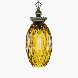 Vintage Italian Yellow Glass Pendant Lamp, 1970s