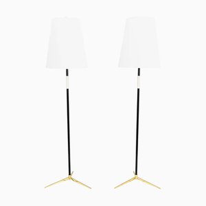 Two Kalmar Floor Lamps Around 1950s With Fabric Shades by J. T. Kalmar, Set of 2