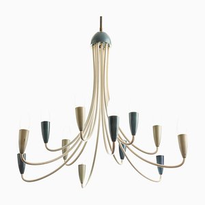 Mid-Century Italian Spider Sputnic-Design Pendant Chandelier with 12 Curved Arms, 1950s