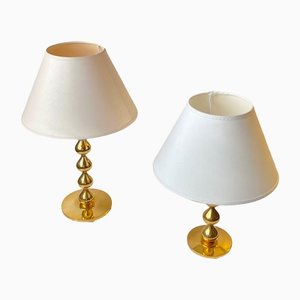 24 Carat Gold Plated Teardrop Table Lamps by Hugo Asmussen, Denmark, 1970s, Set of 2