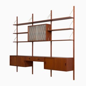 Danish Teak Wall Unit with 4 Cabinets and Modular Shelving System in the Style of Sorensen by Cadovius, 1960s