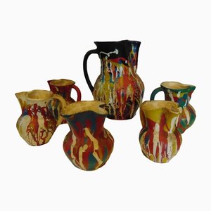 Art Deco Jug with Cups in the style of Hutsul, Set of 6