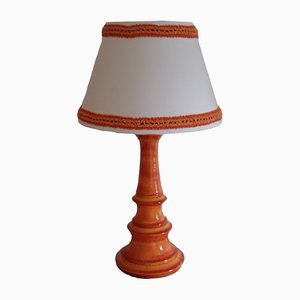 Vintage German Table Lamp with Orange Ceramic Foot and Cream White Fabric Screen from Aro Lights, 1970s