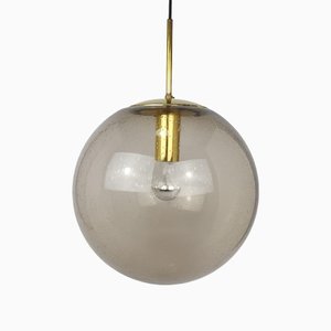 Large Brass with Smoked Glass Ball Pendant from Limburg, 1970s