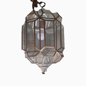 Spanische Deckenlampe aus Messing & Glas, 1980er