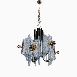 Mid-Century Ice Murano Glass Chandelier by Toni Zuccheri attributed to Mazzega, Italy, 1970s