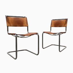 Vintage German S33 Cantilever Leather Chair by Mart Stam for Thonet, Set of 2
