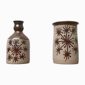 Vaso e bottiglia Mid-Century in ceramica di Ebeltoft Pottery, Danimarca, anni '60, set di 2