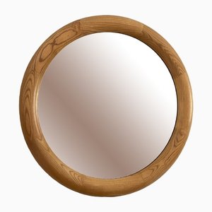 Specchio rotondo in legno di frassino, anni '70