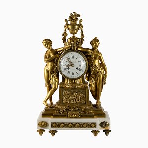 Horloge de Cheminée en Bronze Doré et Marbre de Caron Le Fils à Paris, France, 19ème Siècle