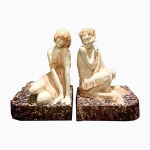 Art Deco Crackle Glazed Satyr Bookends by Pierre Le Faguays, Set of 2