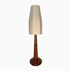 Large Mid-Century Walnut Table Lamp with Mushroom Shade