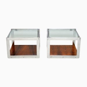 Vintage Wood and Chrome Side Tables by Richard Young from Merrow Associates, Set of 2