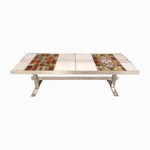 Vintage Beaulieu Coffee Table in Ceramic and Chromed Metal, 1960s / 70s
