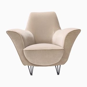 Vintage Italian Ivory-Colored Fabric Armchair by Ico Parisi