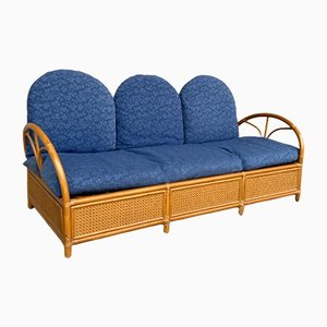 Divano letto Mid-Century moderno in bambù e vimini con cuscini originali