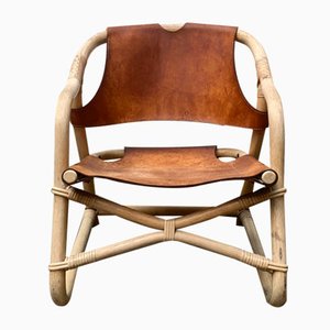 Dänischer Mid-Century Safari Sessel aus Bambus & Leder, 1960er