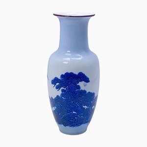 20th Century Blue & White Vase with Fish Pattern, China