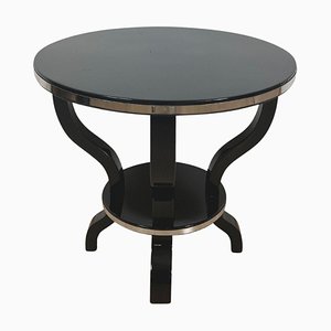 Art Deco French Black Lacquer Metal Gueridon or Round Side Table, 1930s