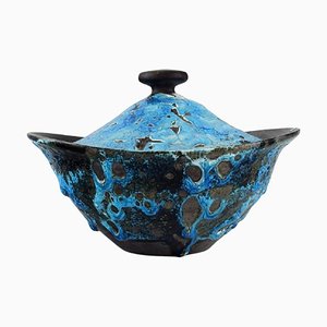 Large Mid-Century French Glazed Stoneware Bowl with Lid