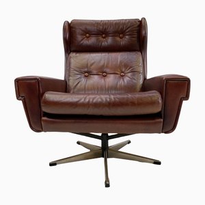 Cognac Leather Swivel Lounge Chair
