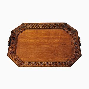 Large Vintage Carved Wood Tray from Scandinavia, 1920
