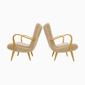 Mid-Century Sculptural Sheepskin Lounge Chairs, Sweden, 1950s, Set of 2
