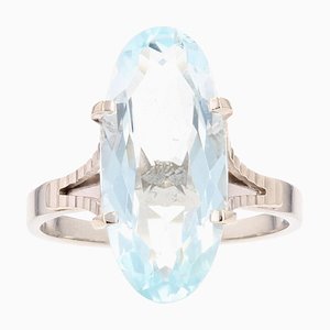 French Ring in 18 Karat White Gold with Aquamarine, 1970s