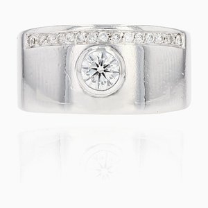 French Modern Band Ring in 18 Karat White Gold with Diamonds