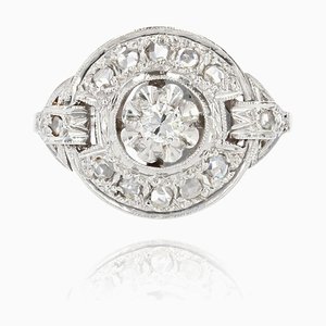 Anillo francés Art Déco de oro blanco de 18 kt con diamantes, años 30