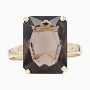 French Cocktail Ring in 18 Karat Yellow Gold with Smoked Quartz, 1960s