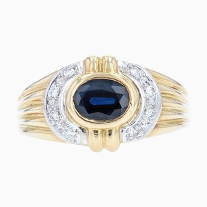 Modern Ring in 18 Karat Yellow Gold with Sapphire and Diamond