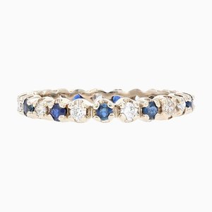 Modern Wedding Ring in 18 Karat White Gold with Sapphire and Diamonds